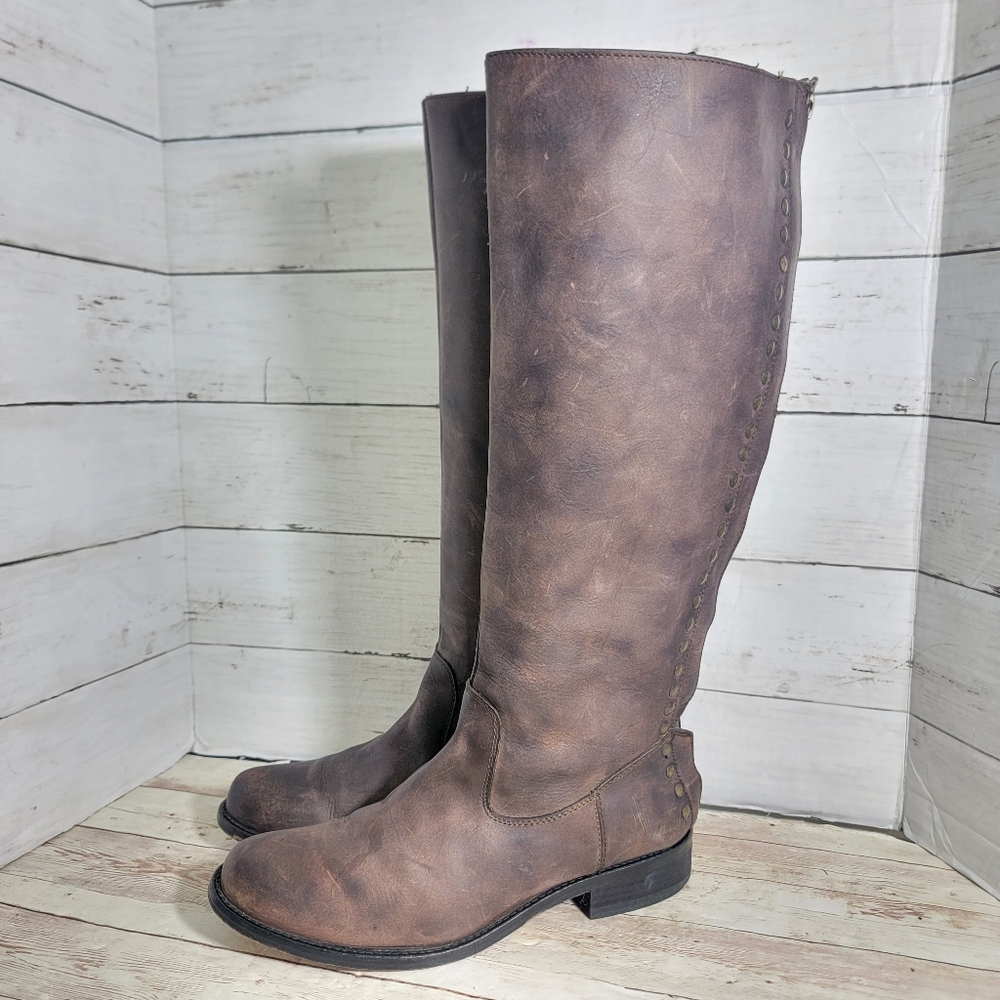 Steven Rannt Studded Leather Riding Boots W US 8